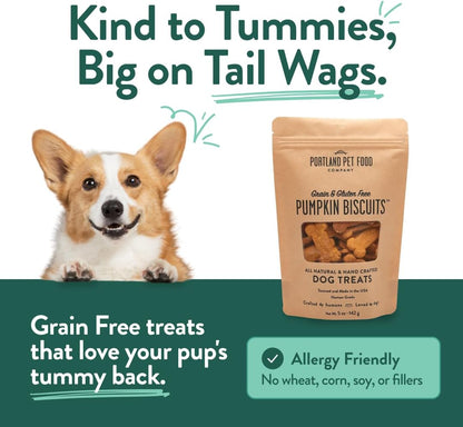 Portland Pet Food Company Pumpkin Dog Treats Healthy Biscuits for Small Medium & Large Dogs - Grain-Free, Human-Grade, All Natural Cookies, Snacks & Puppy Training Treats - Made in The USA - 5 oz