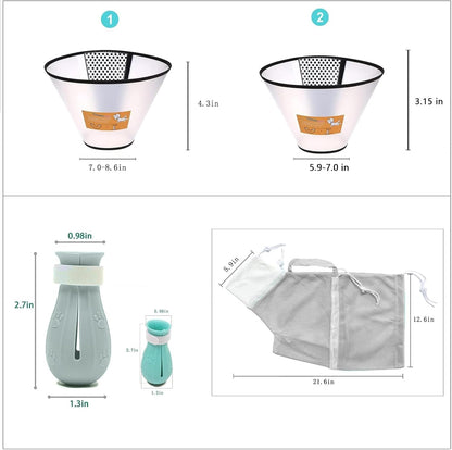 7-Piece Cat Bathing Set - Anti-Scratch Silicone Shoes, Claw Covers, Shower Net, Bathing Bag & Elizabethan Collar (Grey-3)