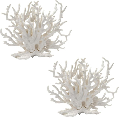 2 Pcs Artificial Aquarium Coral Reef Decor Faux Fish Tank Decoration Ornament Landscape Accessories White
