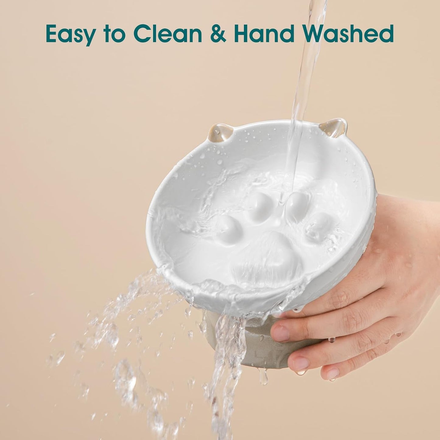 vancasso Ceramic Elevated Slow Feeder Cat Bowls,Slow Feeder Elevated Cat Bowl Wet Food, Raised Cats Bowl for Indoor Cats (Grey)