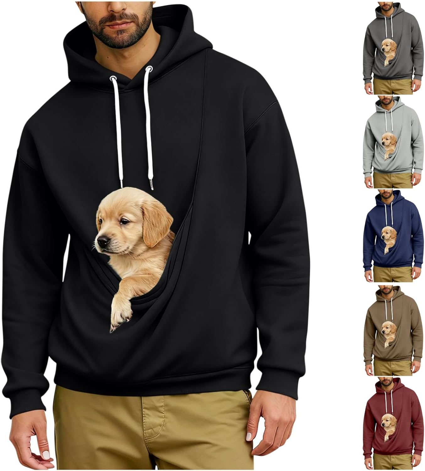 Mens Kangaroo Pouch Hoodie for Dogs Cats Pet Carrier Hoodie Long Sleeve Hooded Pullover Animal Holder Sweatshirt