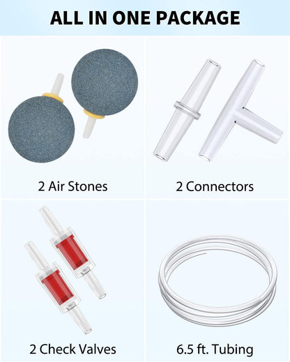 Uniclife Aquarium Air Pump Dual Outlet Fish Tank Aerator with Accessories for 5-200 Gallon Tank