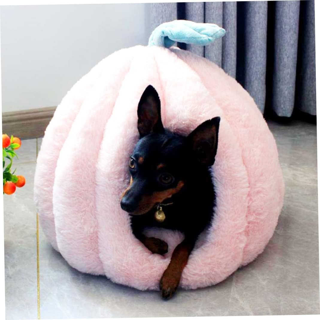 Cat Beds and Sofa Cave House Pumpkin Indoor Kennel with Detachable Cushion for Pets S
