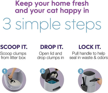 Litter Genie Standard Pail (Silver) | Cat Litter Box Waste Disposal System for Odor Control | Includes 1 Square Refill Bag