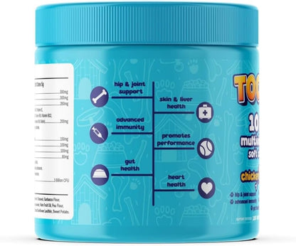 Toots 10-in-1 Multivitamin for Dogs -120ct Chicken Flavor Soft Chews for Hip and Joint, Skin and Coat, and Immune Support - Organic, Gluten-Free Dog Vitamins for All Breeds and Ages