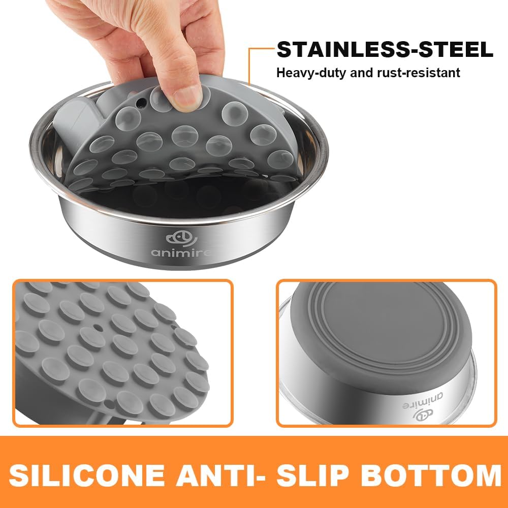 2-in-1 Metal Dog Bowl with Slow Feeder Insert, Stainless Steel Dog Bowls Food Grade 304, Water Food Bowl with Anti-Slip Silicone Base for Small, Medium, Large Dogs