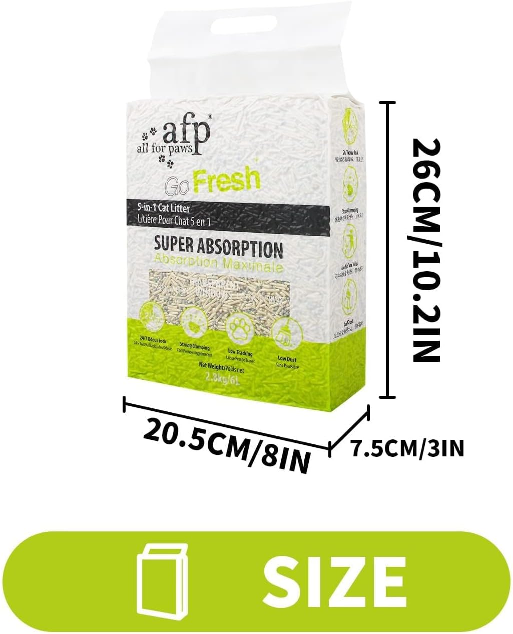 All For Paws Tofu Cat Litter, Low Tracking 2mm Small Particles, 55N Hardness, 24/7 Odor Lock 5-in-1 Deodorizing Blend, Fast Strong Clumping, Natural Plant Fiber, Safe for Cats, 12.3LBS(2 Pack)