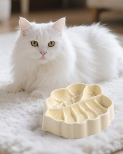 Slow Feeder Dog Bowl, 0.44 Cups Ceramic Dog Food Dish for Fast Eaters Small Breed, Puzzle Bowl for Small Dogs and Cats(Yellow)