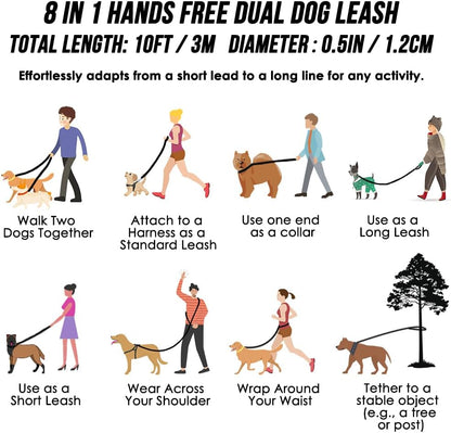 Lukovee Hands Free Dog Leash, 10FT Adjustable Training Lead 1/2 Inch Nylon Heavy Duty Lead No Pull for Large Medium Dogs, Tangle Free Reflective Waist-Leash for Walking Running, Black