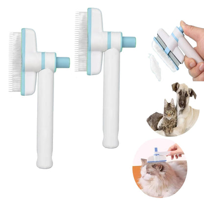 (2-Piece Set) Cat & Dog Flea Comb, Detangling Brush, Anti-Shedding Pet Grooming Comb 360° Rotating Brush Head, Long & Short Stainless Steel Teeth for Detangling & Oil Removal