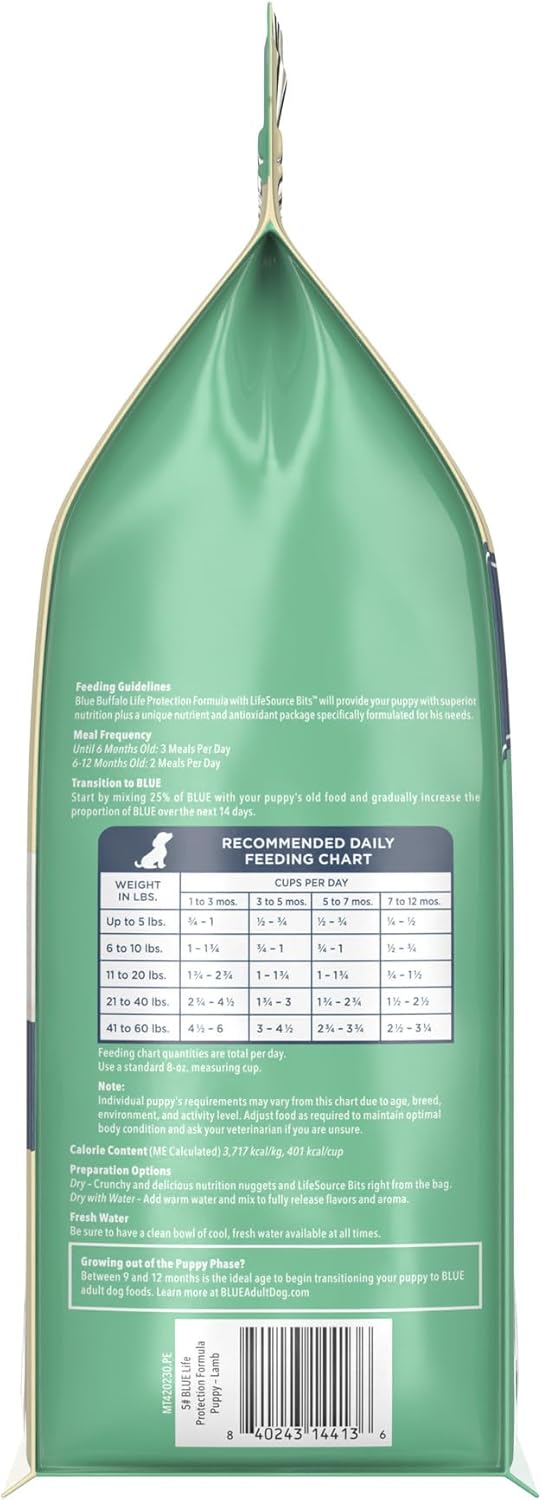 Blue Buffalo Life Protection Formula Puppy Dry Dog Food with DHA and ARA, Made with Natural Ingredients, Lamb & Oatmeal Recipe, 5-lb Bag