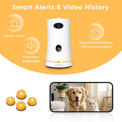 Pet Camera, 360°View Dog Camera Treat Dispenser WiFi with Phone App, Two Way Audio, Night Vision, Remote Treat Tossing, Motion Alert, Interactive Toy for Pet Dog Cat Puppy
