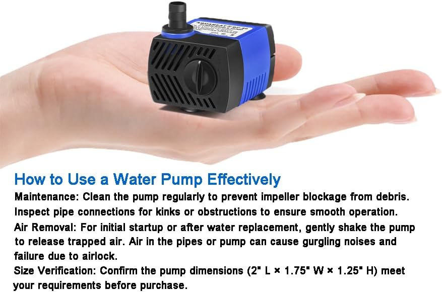 AQUANEAT Small Fountain Pump, 80 GPH Mini Submersible Water Pump with 3.3 ft Tubing, for Aquarium Fish Tank, Pet Water Fountain, Hydroponics, Pond Waterfall Filter Pump