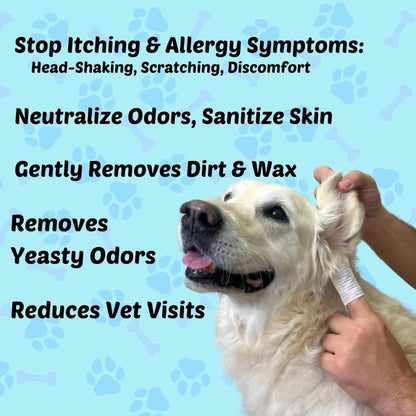 Pet Wipes - Multi-Purpose Finger Wipes to Cleanse Ears, Freshen Breath, Whiten Teeth, Soothe Skin and Tear Stain Removal. Pre-Formulated with 100% Natural, Plant-Based, Safe, & Beneficial Ingredients.