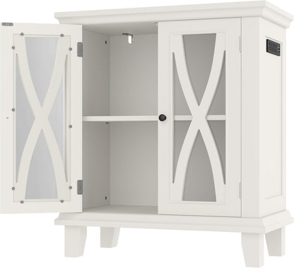 Merax 20 Gallon Fish Tank Stand with Power Outlets(4 AC 2 USB), Farmhouse Decorative Aquarium Stand Furniture with Adjustable Shelves, 10-20 Gallon Reptile Turtle Tank Stand with Cabinet Storage