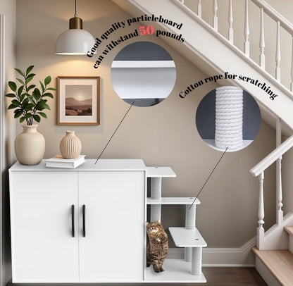 LuckyEnergy 2025 Upgraded 2-in-1 Cat Litter Box Furniture with Cat Tree – Hidden Odor Control Enclosure for 2 Cats, Dual Entry, Ventilation, Modern TV Stand Style