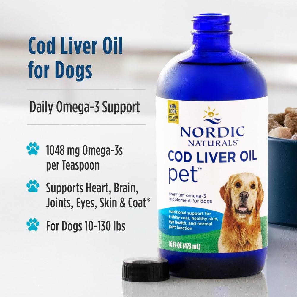 Nordic Naturals Pet Cod Liver Oil, Unflavored - 16 oz - 1048 mg Omega-3 Per Teaspoon - Fish Oil for Dogs with EPA & DHA - Promotes Skin, Coat, & Immune Health