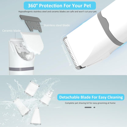 Dog Clippers for Grooming, 4 in 1 Dogs Paw Trimmer Pet Grooming Kit, Low Noise Dog Shavers with Nail Grinder Quiet, Rechargeable Cordless Electric Pets Clippers, 2-Speed Pet Hair Trimmer for Dogs Cat