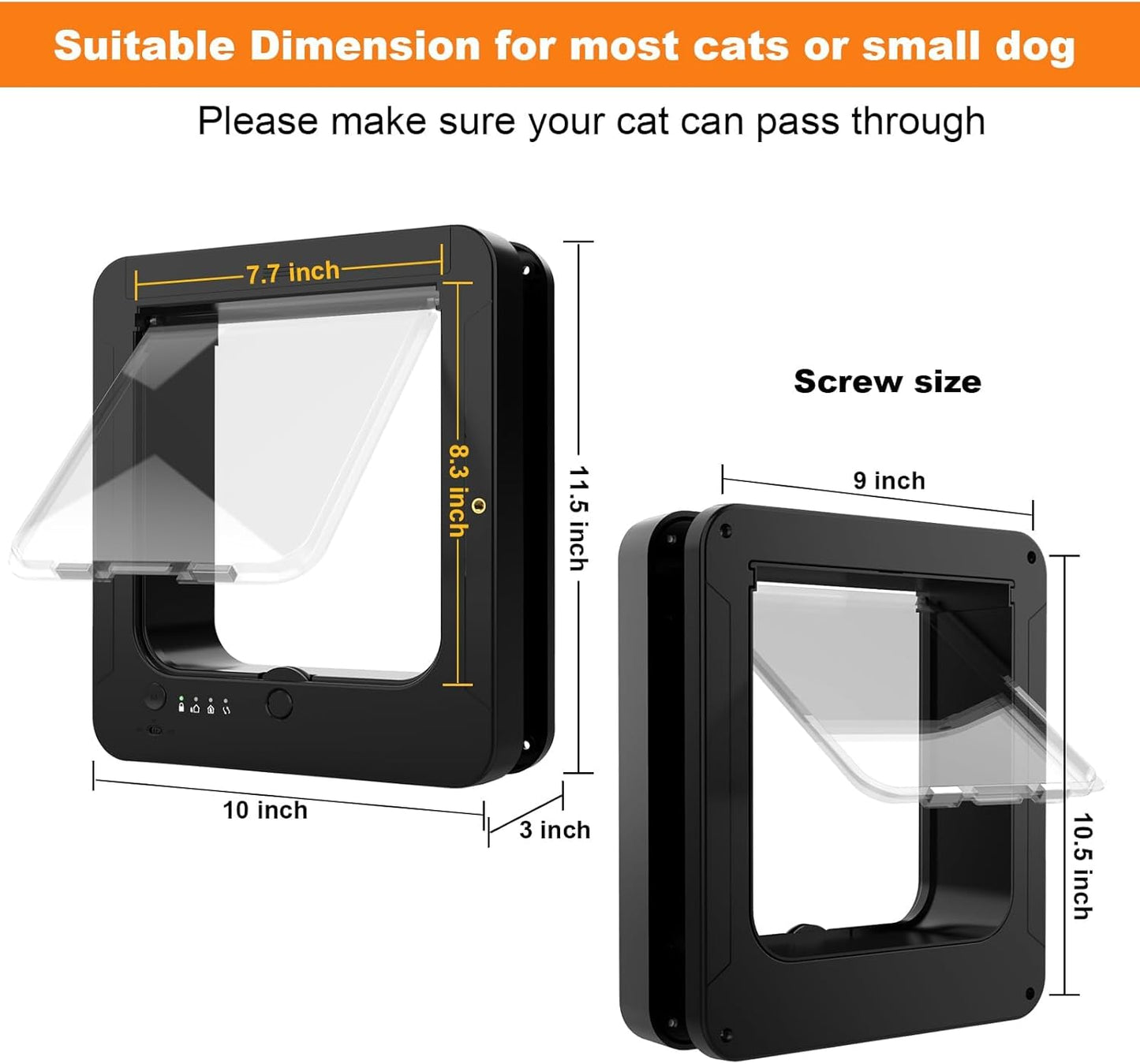 Smart Cat Door with 3 Collar Sensor, RFID Cat Door Collar Activated with Remote Control, 4 Way Locking Cat Flap Automatic Pet Door (Black)