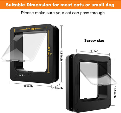 Smart Cat Door with 3 Collar Sensor, RFID Cat Door Collar Activated with Remote Control, 4 Way Locking Cat Flap Automatic Pet Door (Black)