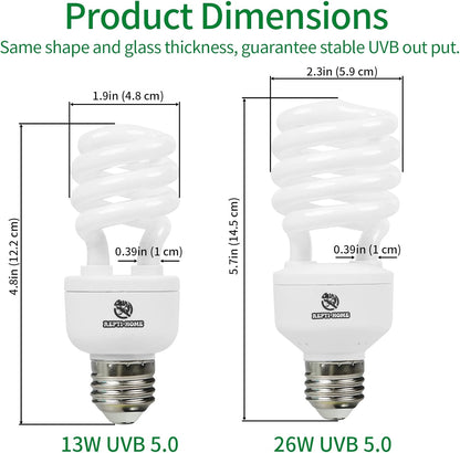 UVB Reptile Light 5.0, 13W Tropical and Sub-Tropical UVA UVB Bulb for Reptiles, Tropical Terrarium Compact Fluorescent Lamp, Reptile UVB Light Bulb for Chameleons, Iguanas and Turtles