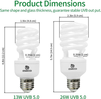 UVB Reptile Light 5.0, 13W Tropical and Sub-Tropical UVA UVB Bulb for Reptiles, Tropical Terrarium Compact Fluorescent Lamp, Reptile UVB Light Bulb for Chameleons, Iguanas and Turtles