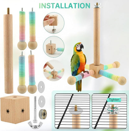 Parrot Spinning Windmill Perch, Bird Toy Rotating Stand for Parakeets, Cockatiels, Budgies - Interactive Wooden Cage Accessory, Enrichment Toy for Small & Medium Parrots, Lovebirds