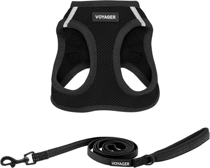 Best Pet Supplies Voyager Step-in Air All Weather Mesh Harness and Reflective Dog 5 ft Leash Combo with Neoprene Handle, for Small, Medium and Large Breed Puppies - Black, L
