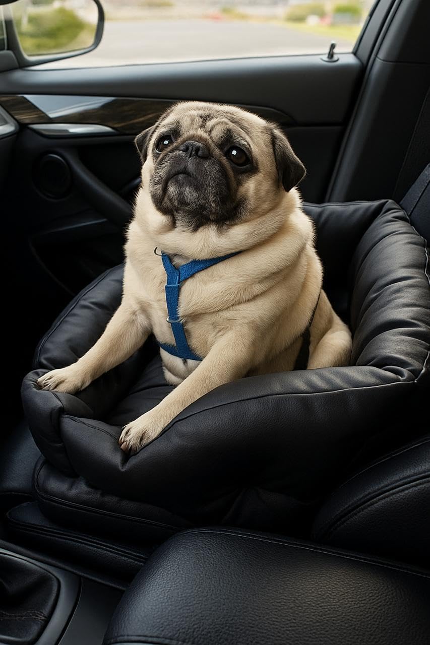 Dog Car Seat for Small Dogs, Travel Booster Bed with Safety Belt, Eco Leather Pet Seat, Black