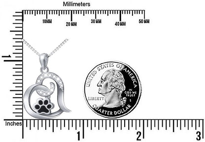 FLYOW 925 Sterling Silver Cute Paw Print Forever Love Heart Pendant Necklace/Bracelet/Stud Earrings Gift for Women, Box Chain 18"