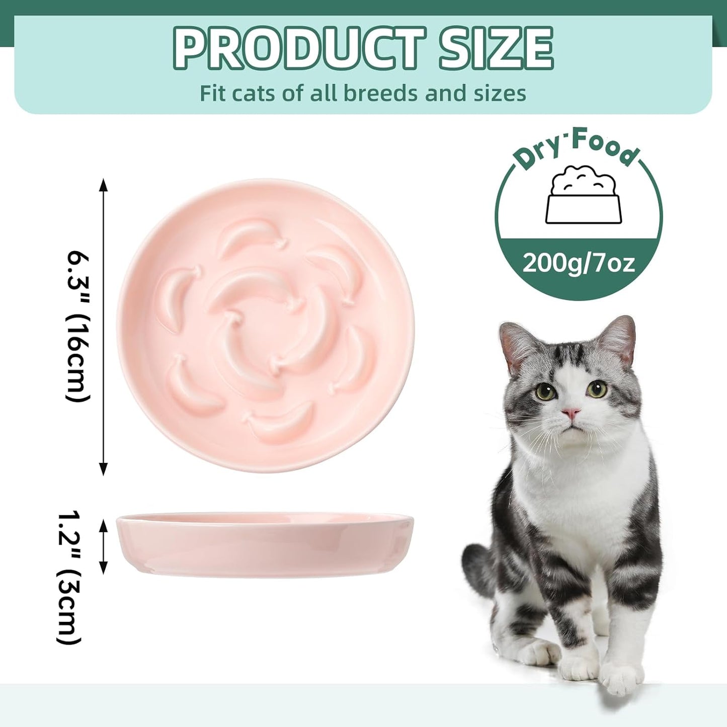 Cat Slow Feeder Bowl Set - 2-Pack Ceramic Cat Dishes for Slow Eating - Whisker-Friendly Cute Maze Bowls for Dry & Wet Food - Microwave & Dishwasher Safe - White and Pink