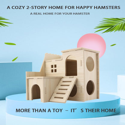 Tiny Hamster Maze Wood House Fun Slide House Double-Decker Hut for Dwarf Gerbil Mouse Mice Rat Small Animals(Only for Small Hamster)