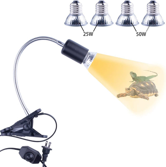 Black Reptile Heat Lamp, UVB Bulb, UVB Reptile Light Fixture, UVA UVB Reptile Light, Aquatic Turtle Heating Lamp, Turtle Aquarium Tank Heating Lamps Holder & Switch with 4 Heat Bulbs