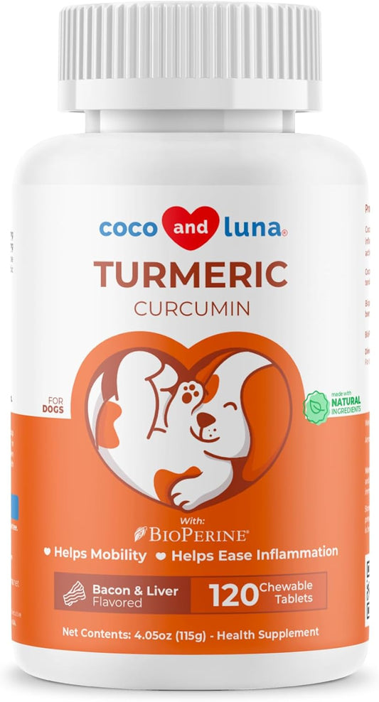 Turmeric for Dogs Anti Inflammatory Pain Relief - 120 Chewable Tablets - Hip & Joint Support Anti Inflammatory for Dogs with Curcumin and BioPerine, Antioxidant, Cardiovascular