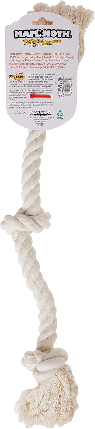 Flossy Chews 100-Percent Cotton White 3-Knot Rope Tug, Large, 25-Inch