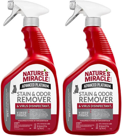 Nature's Miracle Advanced Platinum Stain and Odor Remover and Virus Disinfectant 32 Ounces, Eliminates Tough Dog Messes (Pack of 2)