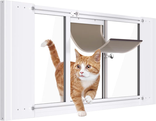 Cat Door for Window,Adjustable to Fits 27.5"-33" Width Sliding Windows,Aluminum Frame Window Cat Door Insert,Magnetic Close Cat Window Door,Quick Install Window Pet Door for Cats & Small Dogs