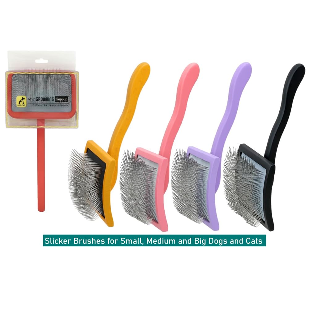 Slicker Brush Perfect For Dogs and Cats (Big and Medium Dogs, Goldendoodles, Labradoodles, Poodles and Cats) Curved Design for Thick, Fluffy, Detangled and Shedding Fur (Yellow, Small)