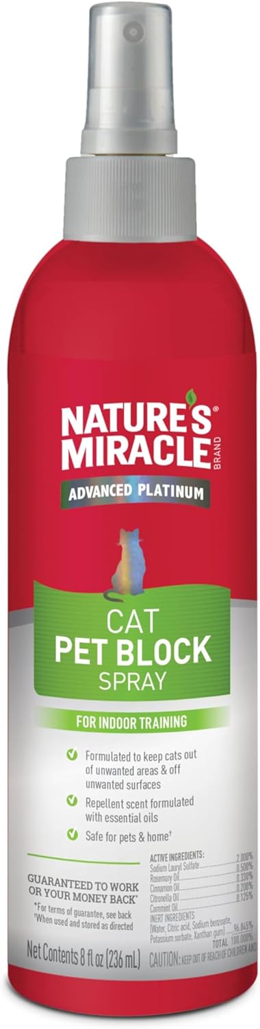 Nature's Miracle Advanced Platinum Cat Pet Block Repellent Spray, 8 Ounces, Indoor Training Aid for Cats