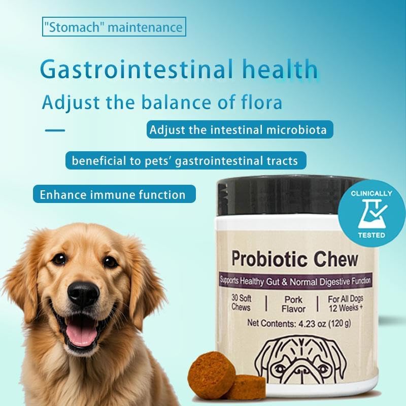 Probiotics for Dogs, Support Gut Health, Occasional Diarrhea, Digestive Health & Seasonal Allergies - Pork Flavor - 30 Soft Chews