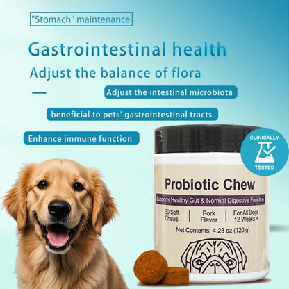Probiotics for Dogs, Support Gut Health, Occasional Diarrhea, Digestive Health & Seasonal Allergies - Pork Flavor - 30 Soft Chews