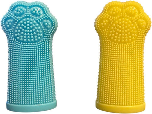 Dog Toothbrush PAW, 360 Tooth Brushing Kit, Cat Toothbrush, Dog Teeth Cleaning, Finger Tooth brush, Dental Care, Small & Large Pets, Toothpaste Not Included (Blue Yellow, 8 Count (pack of 8))