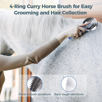 8 Pcs Reversible Stainless Steel Curry Combs, 4-Ring Metal Curry Brushes, Horse Brush Scrapers with Grip for Cow Sheep Pet Dog Goat Horse, Curry Comb Horse Brushes