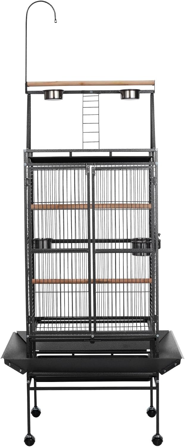 VEVOR Bird Cage, 32.7 x 31.1 x 82.7 inch, Open Flat Top, Wrought Iron Bird Flight Cage with Perches, Slide-Out Tray, Plastic Feeders, for Cockatiel, Monk Parakeet, Amazon Parrot, African Grey Parrot