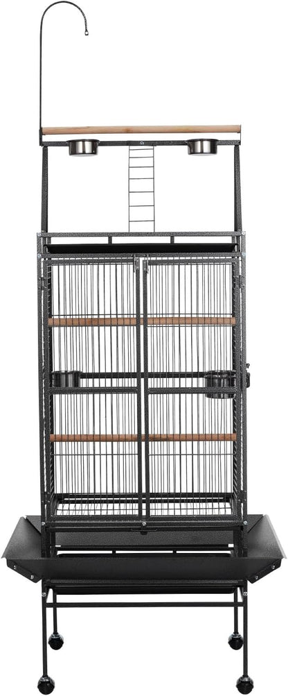 VEVOR Bird Cage, 32.7 x 31.1 x 82.7 inch, Open Flat Top, Wrought Iron Bird Flight Cage with Perches, Slide-Out Tray, Plastic Feeders, for Cockatiel, Monk Parakeet, Amazon Parrot, African Grey Parrot