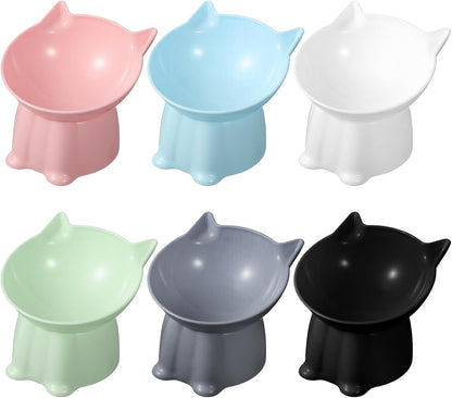 6Pcs Elevated Cat Bowls, 15°Raised Cat Food Bowl, Anti Vomiting Tilted Raised Whisker Friendly Cats Dishes, Plastic Pet Food and Water Bowls for Cats and Small Dogs