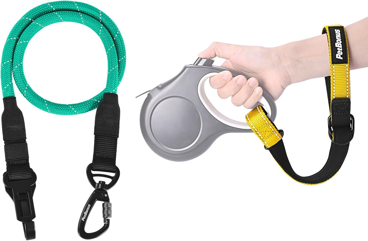 PetBonus Safety Wrist Strap for Retractable Dog Leash and Dog Seat Belt for Car