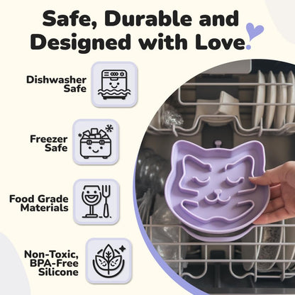 Snuggli Slow Feeder Cat Bowl | Cat Puzzle Feeder for Slow Eating, Mental Enrichment, Digestion, & Bloat Relief | Non-Slip Silicone, Dishwasher Safe, 1 Cup (Lavender)