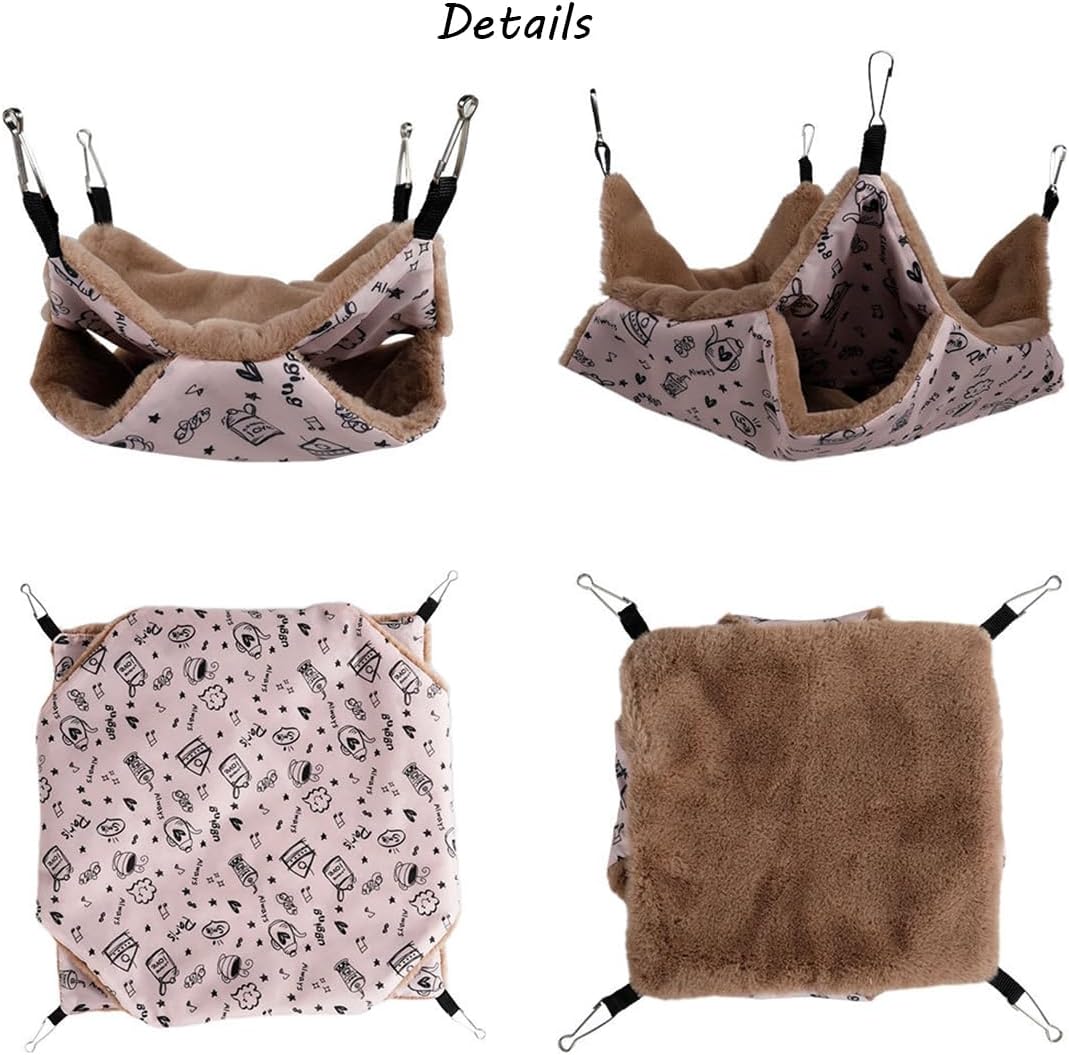 Pet Hammock with Adjustable Straps and Hooks Hanging Sleeping Bed Double Layer for Guinea Pig Squirrel Hamster Kittens Cats Small Animal Cage