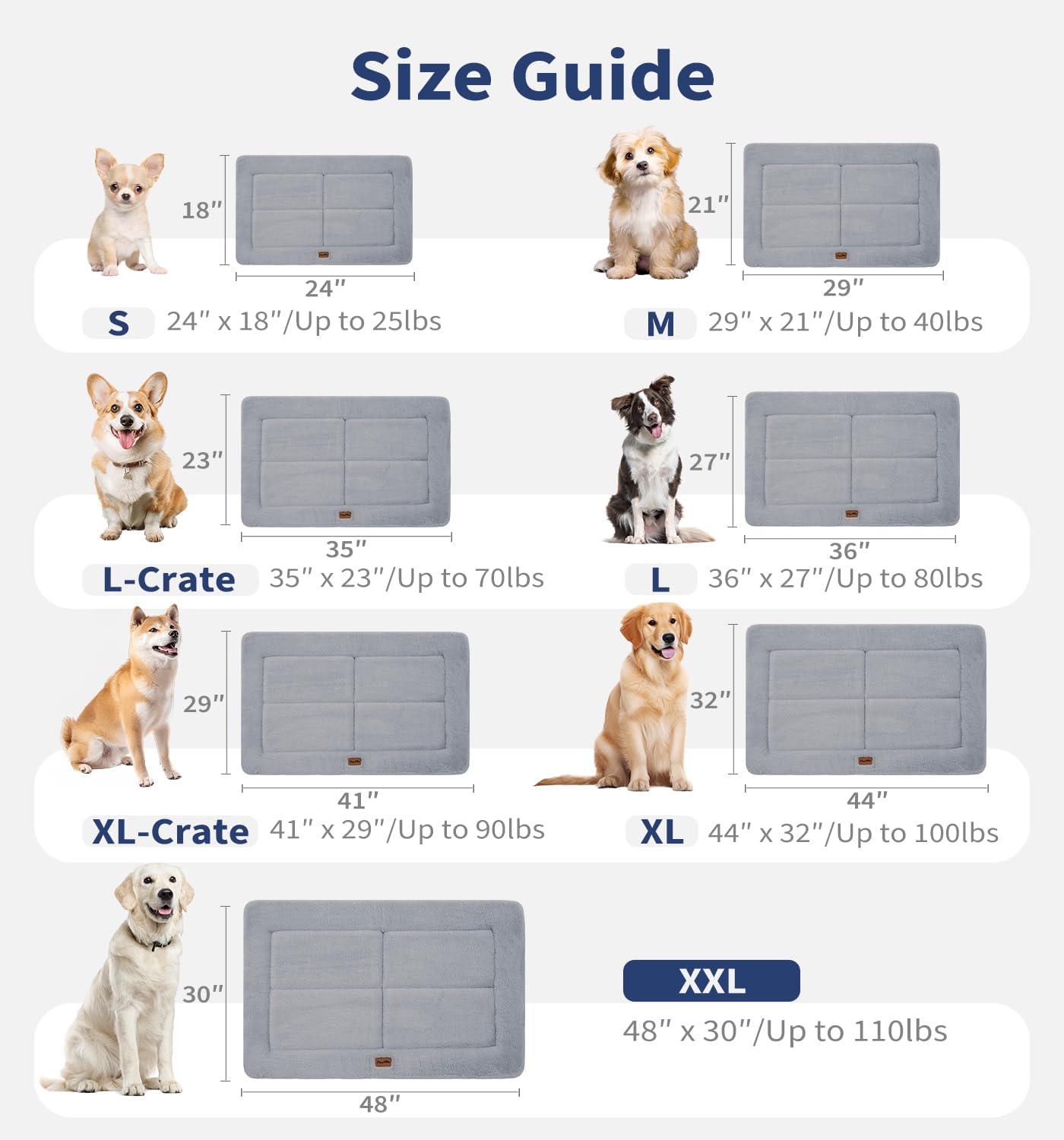 Made4Pets Dog Crate Pad Bed for Medium Large Dogs, Washable & Reversible, Anti-Slip Kennel Mat for Cozy Sleeping, Soft Fluffy Dog Bed for Indoor & Outdoor Use, 35"x23", Gray